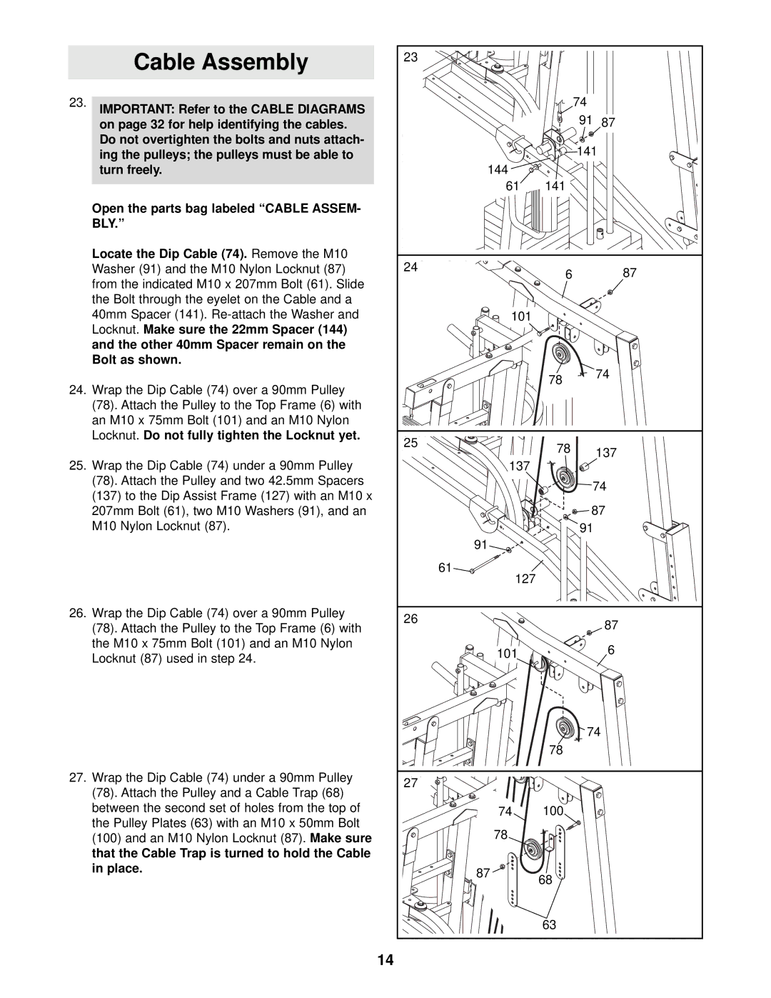 Gold's Gym GGSY69320 manual Cable Assembly, Bly 