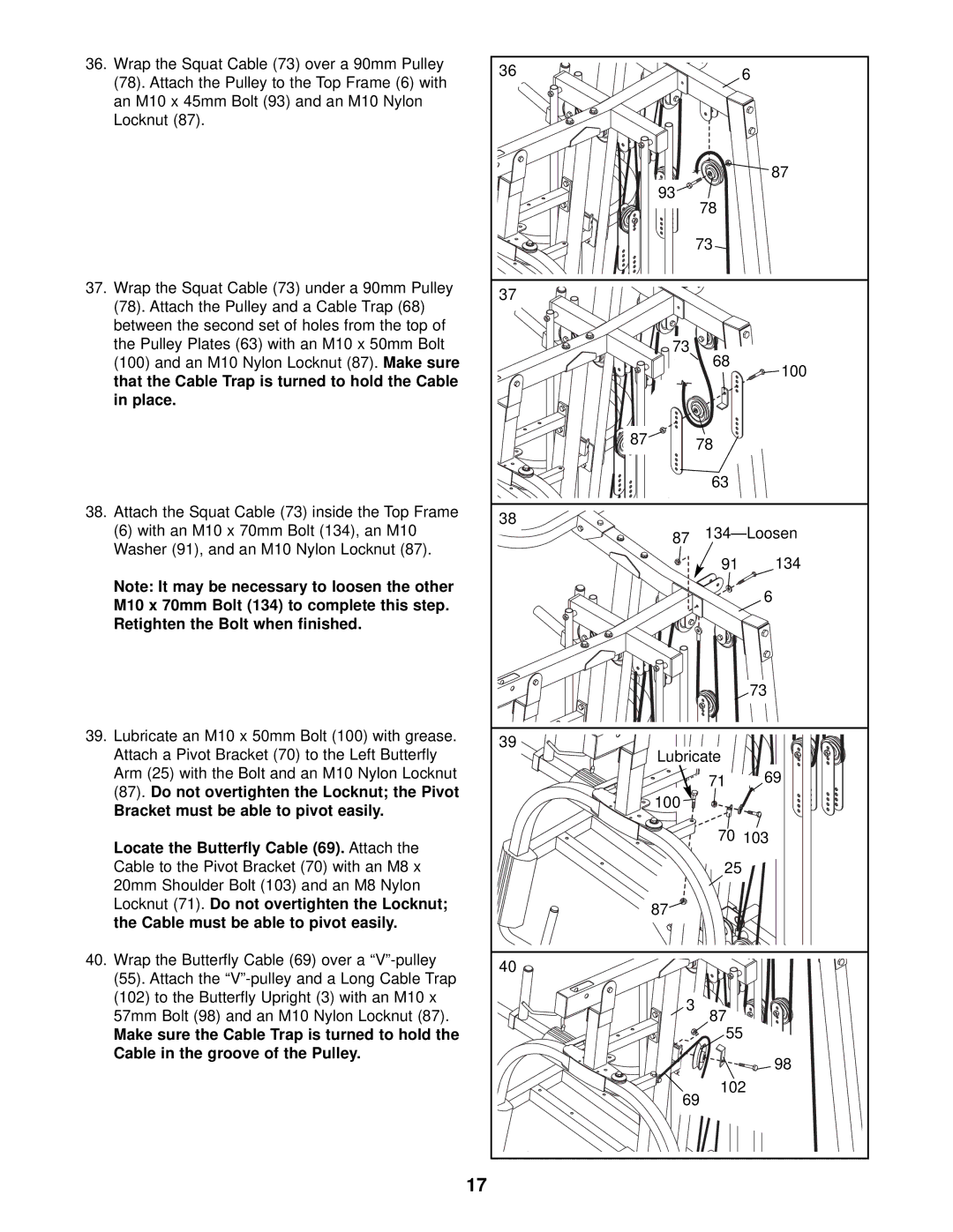 Gold's Gym GGSY69320 manual Do not overtighten the Locknut the Pivot 