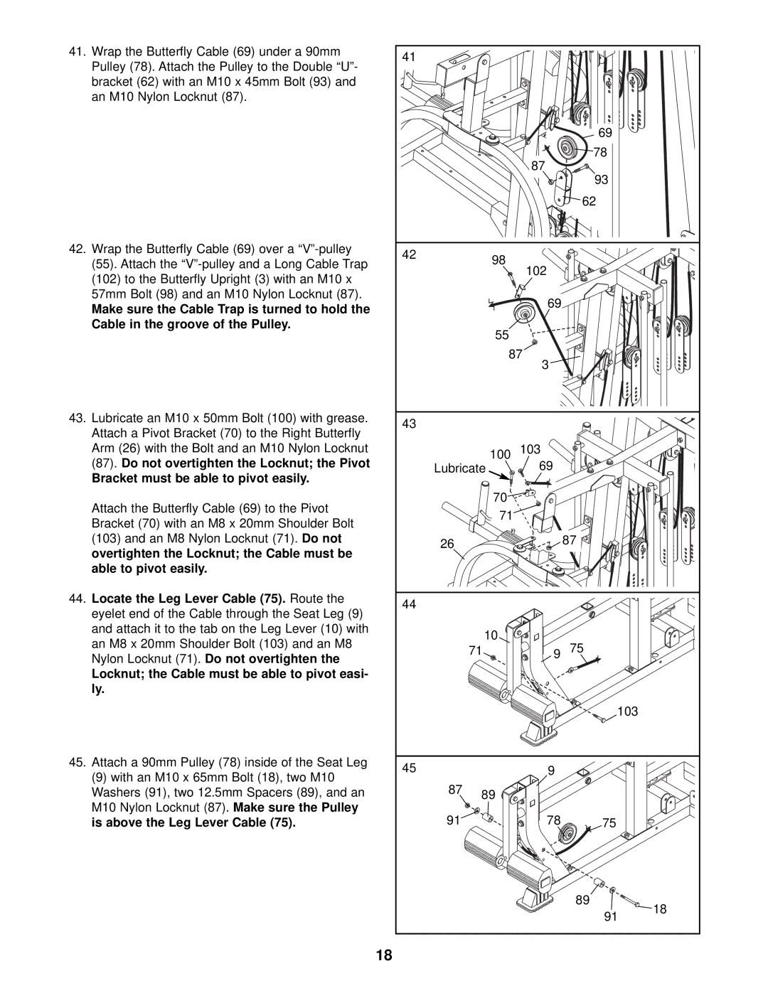 Gold's Gym GGSY69320 manual Bracket must be able to pivot easily, Is above the Leg Lever Cable 