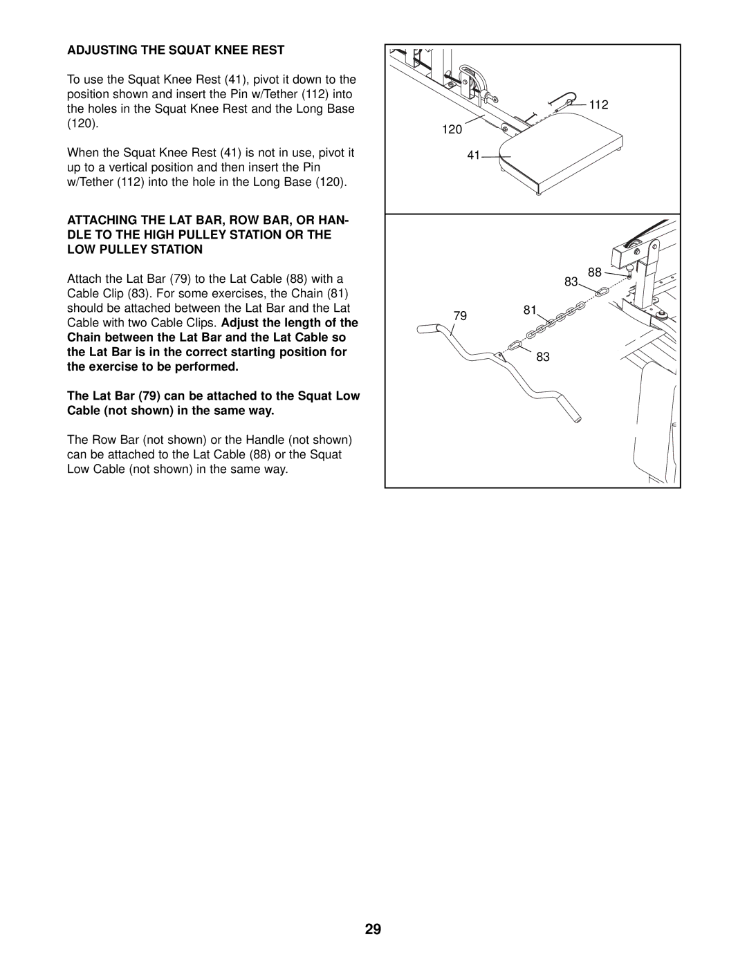 Gold's Gym GGSY69320 manual Adjusting the Squat Knee Rest 