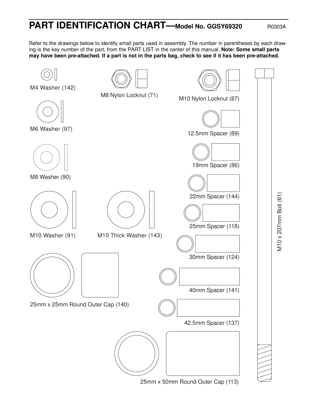 Gold's Gym manual Part Identification CHART- Model No. GGSY69320 