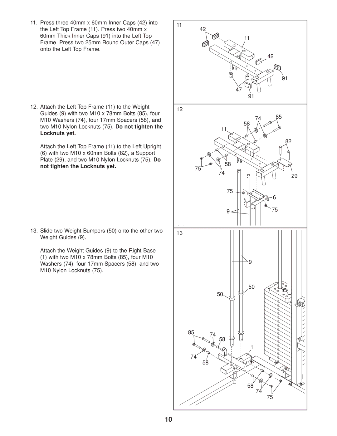 Gold's Gym GGSY69530 manual Locknuts yet 