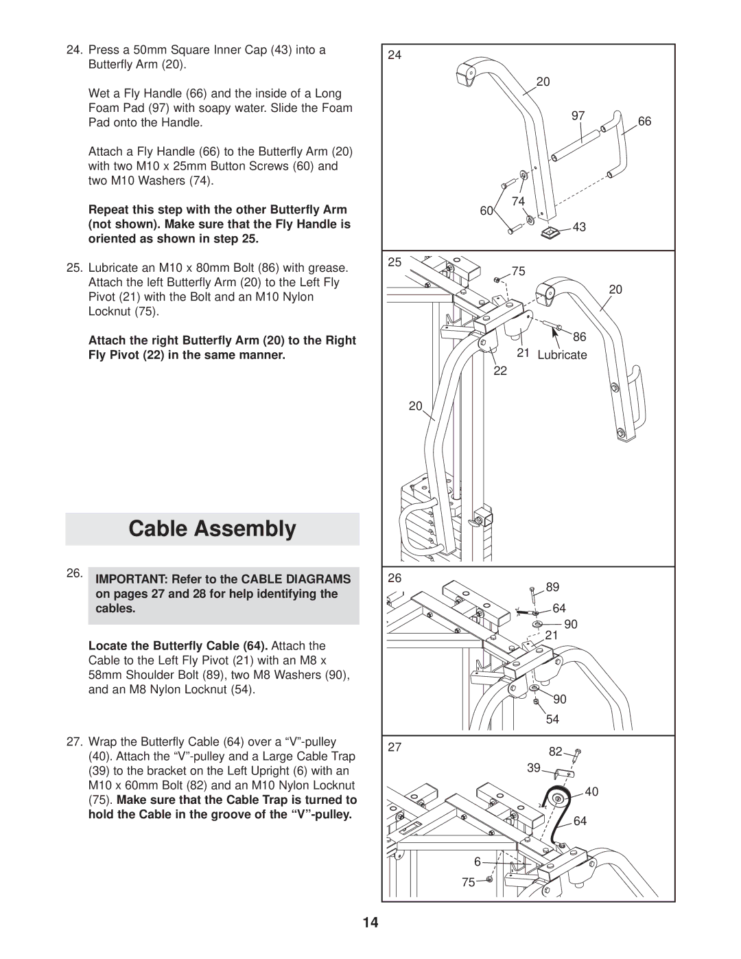 Gold's Gym GGSY69530 manual Cable Assembly 