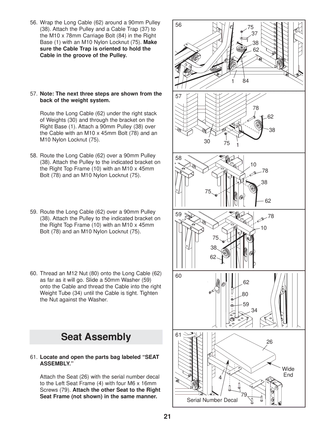 Gold's Gym GGSY69530 Locate and open the parts bag labeled Seat Assembly, Seat Frame not shown in the same manner 