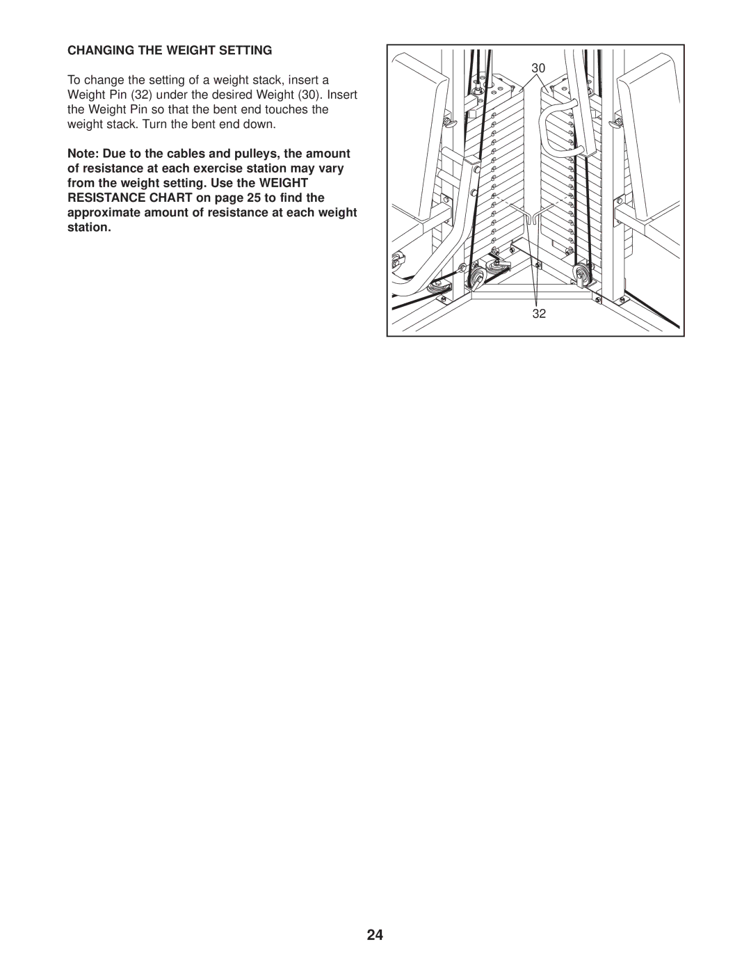 Gold's Gym GGSY69530 manual Changing the Weight Setting 