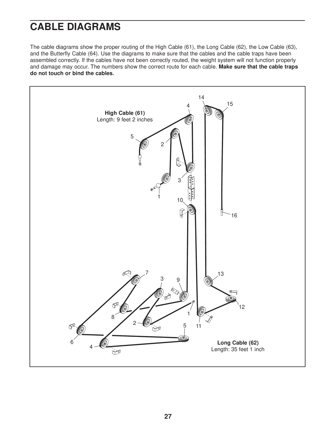 Gold's Gym GGSY69530 manual Cable Diagrams, High Cable, Long Cable 