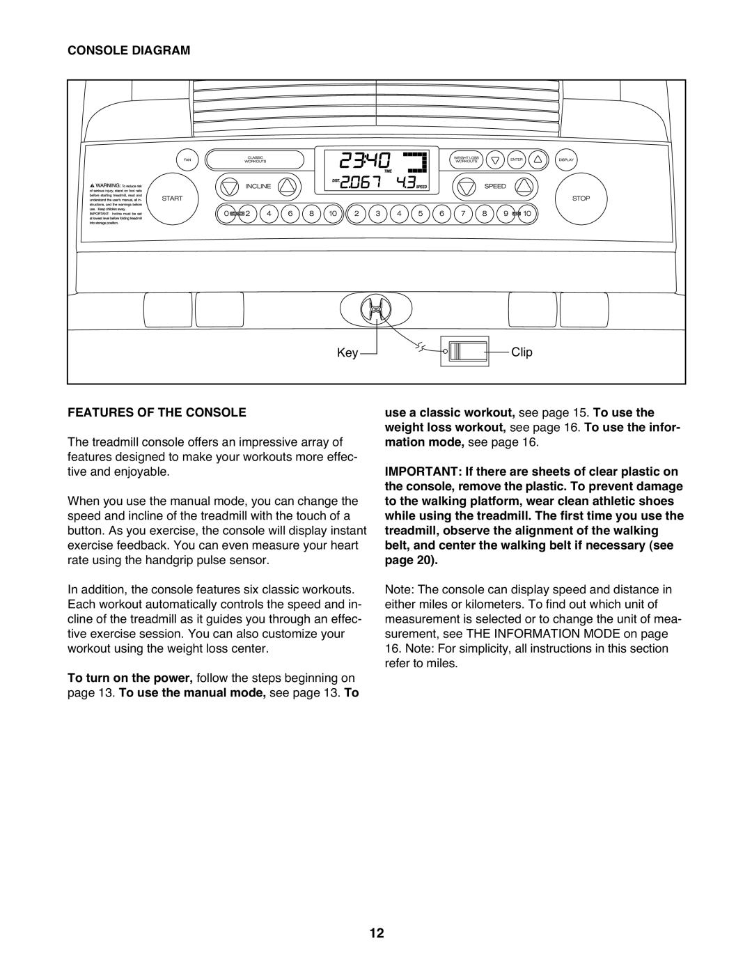 Gold's Gym GGTL03607.2 manual Console Diagram, Features of the Console 