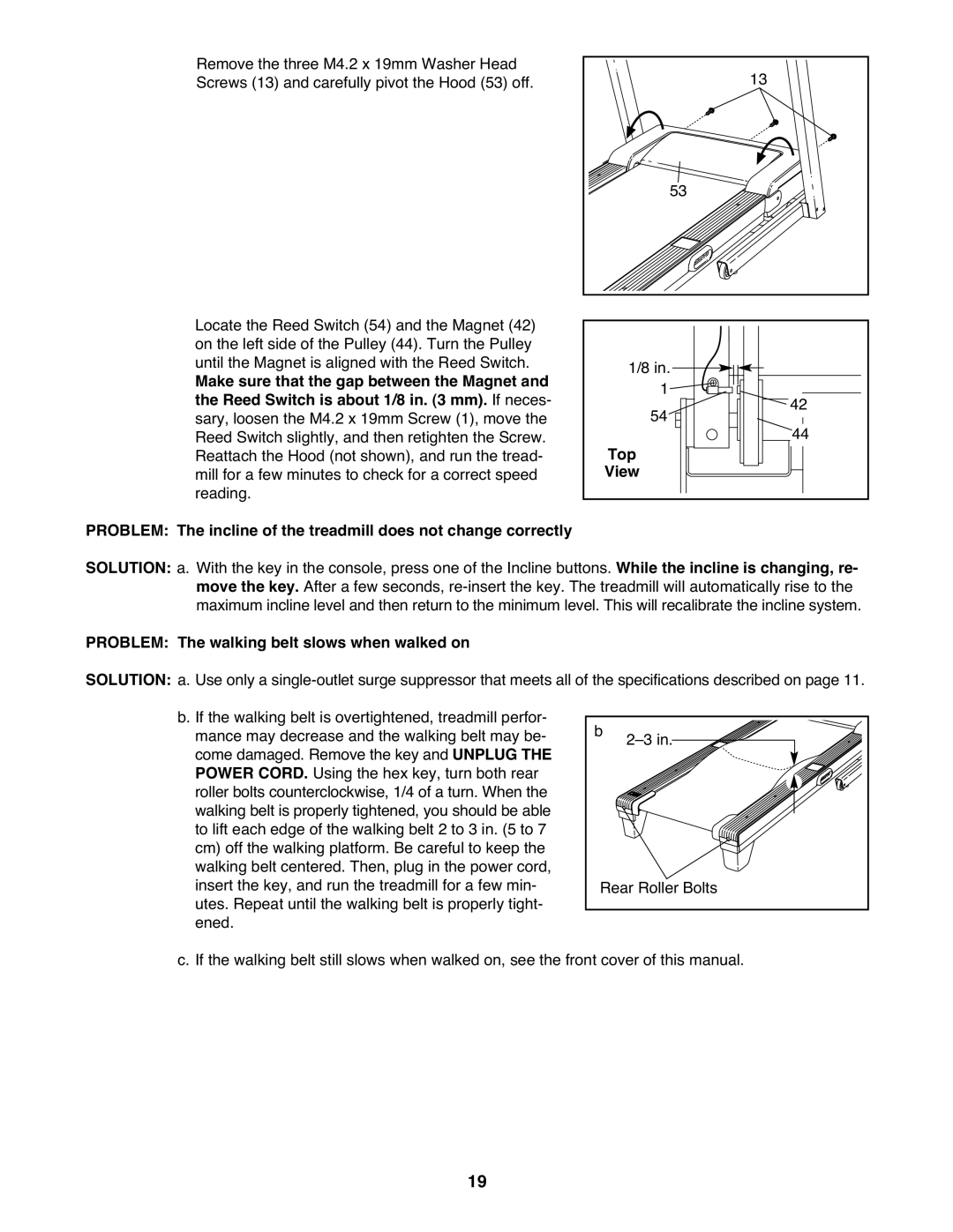 Gold's Gym GGTL03607.2 manual Top, Problem The walking belt slows when walked on 