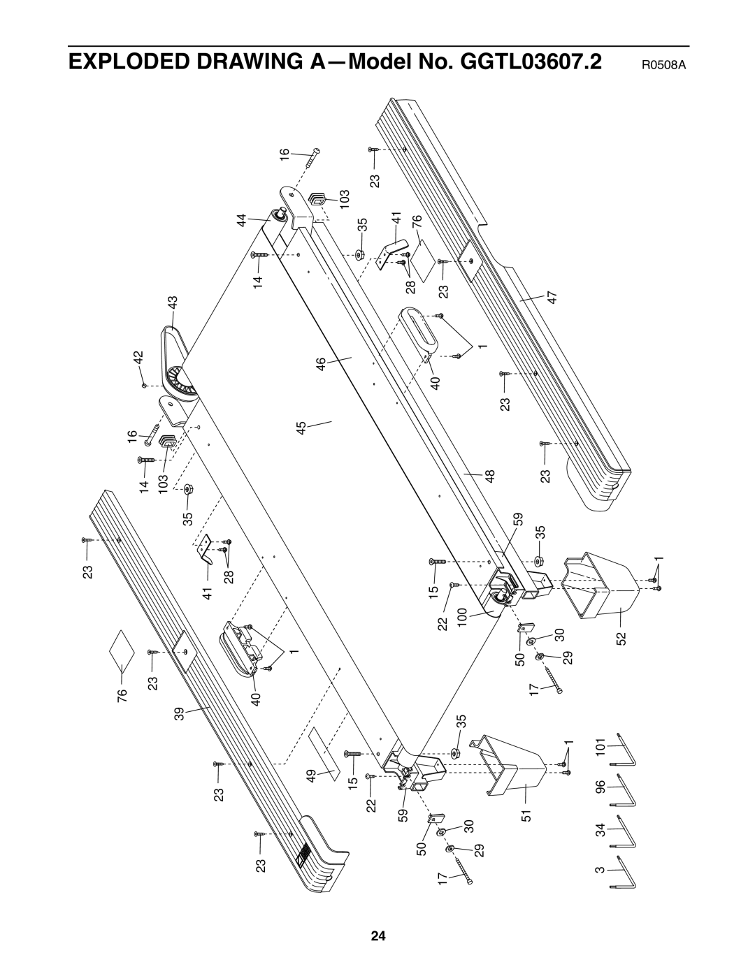 Gold's Gym manual Exploded Drawing A-Model No. GGTL03607.2 R0508A 