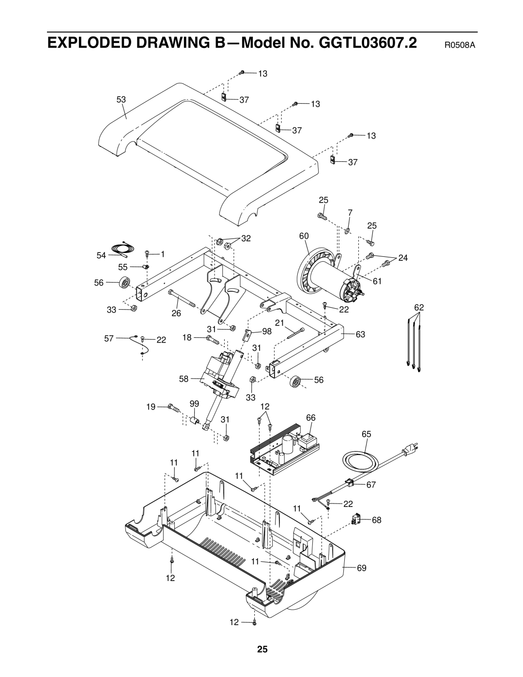 Gold's Gym manual Exploded Drawing B-Model No. GGTL03607.2 R0508A 