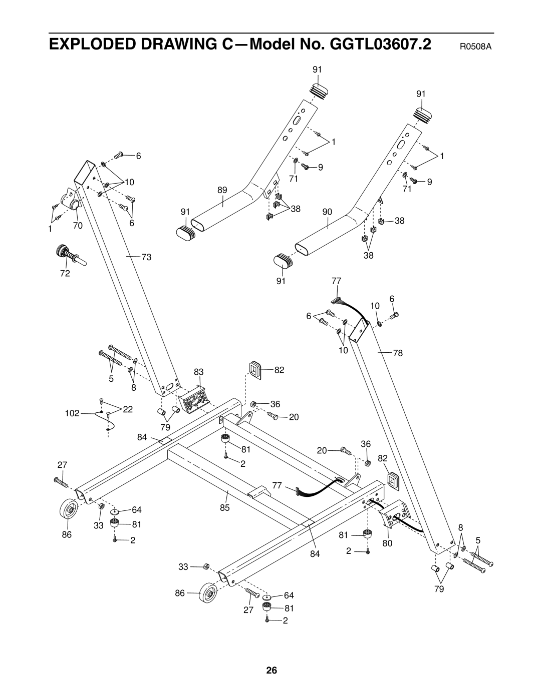 Gold's Gym manual Exploded Drawing C-Model No. GGTL03607.2 R0508A 