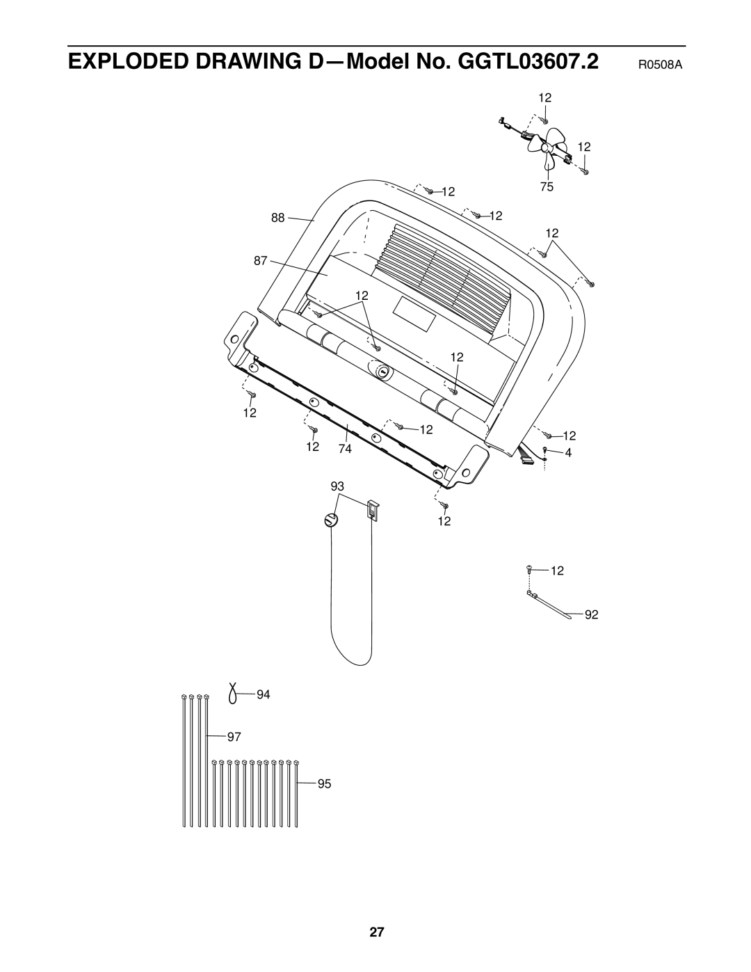 Gold's Gym manual Exploded Drawing D-Model No. GGTL03607.2 R0508A 