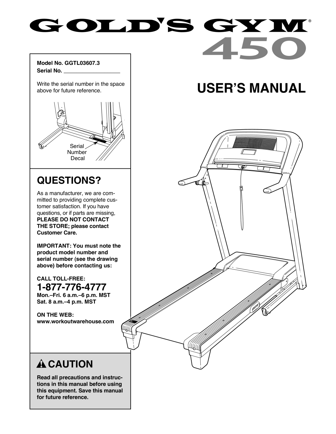 Gold's Gym manual Questions?, Model No. GGTL03607.3, Please do not Contact, On the WEB 