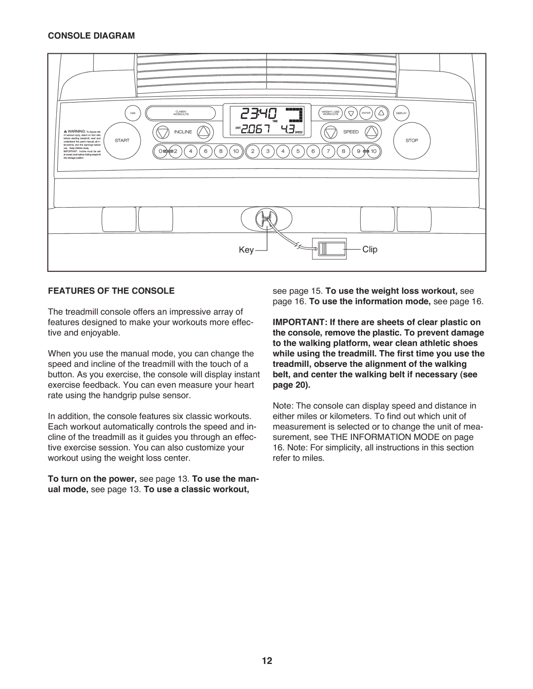 Gold's Gym GGTL03607.3 manual Console Diagram, Features of the Console 