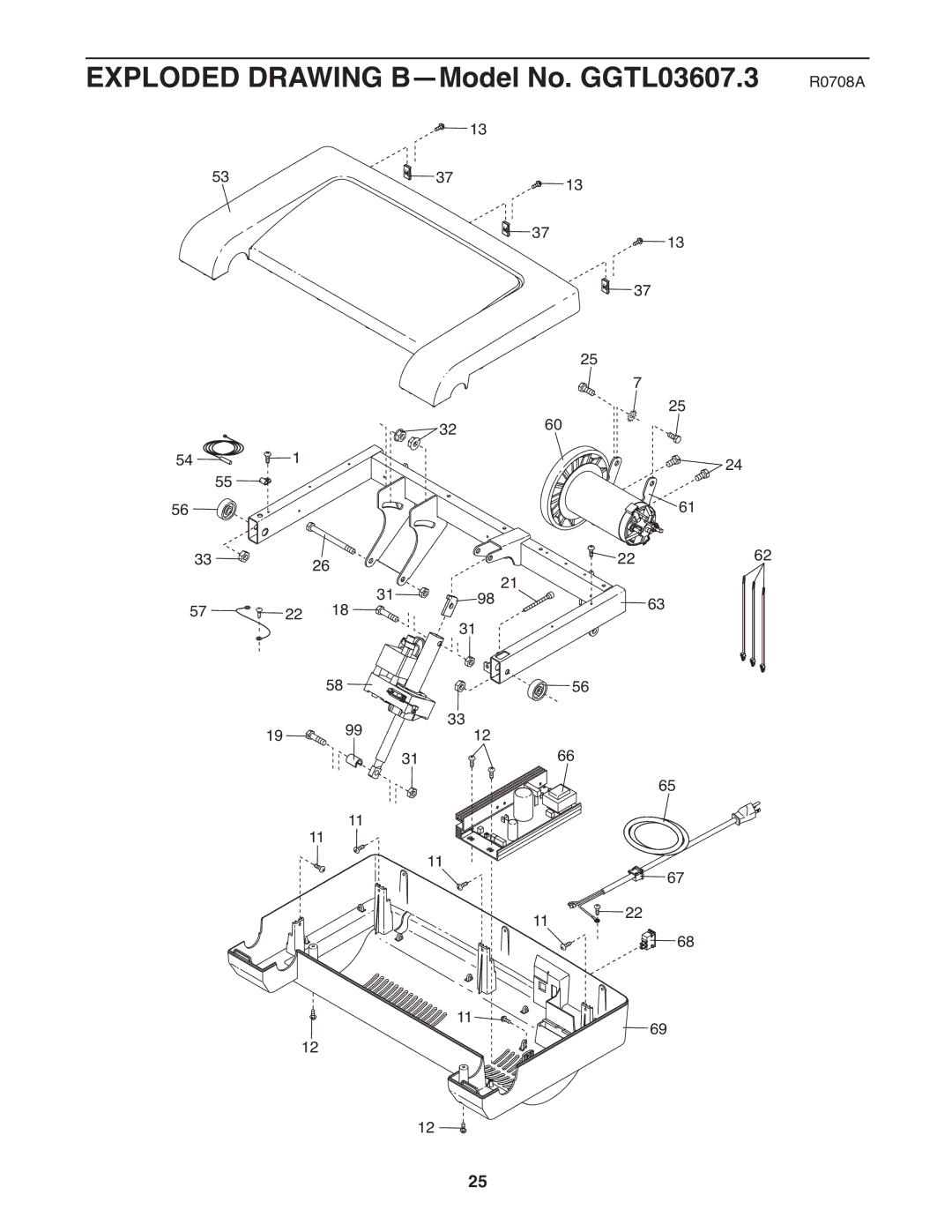 Gold's Gym manual Exploded Drawing B-Model No. GGTL03607.3 R0708A 