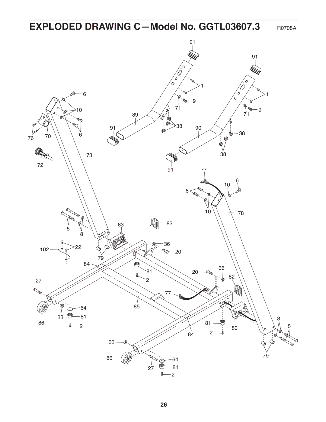 Gold's Gym manual Exploded Drawing C-Model No. GGTL03607.3 R0708A 