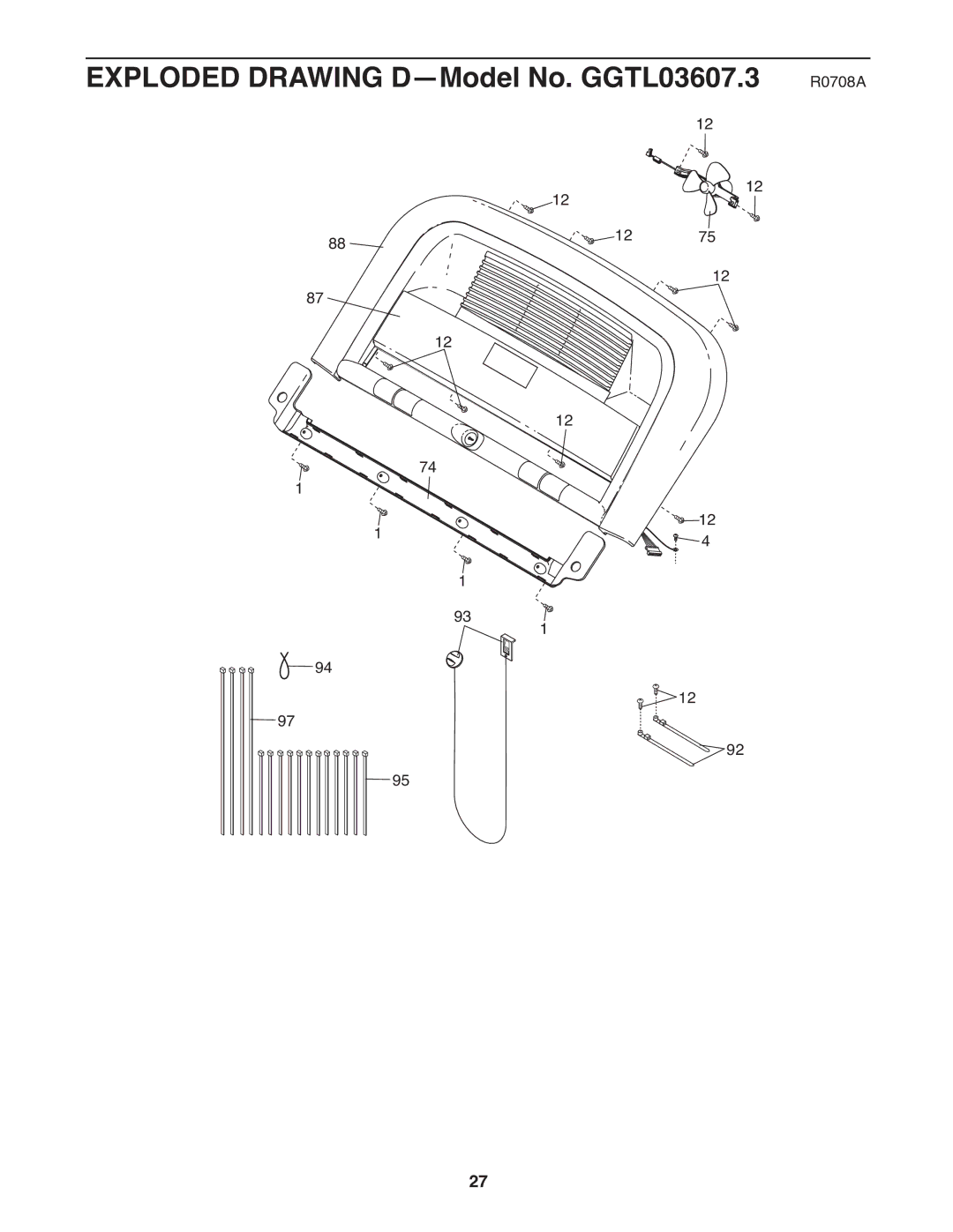 Gold's Gym manual Exploded Drawing D-Model No. GGTL03607.3 R0708A 