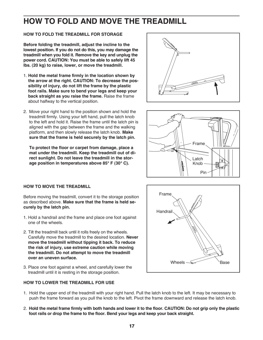 Gold's Gym GGTL03607.3 manual How To Fold And Move The Treadmill 