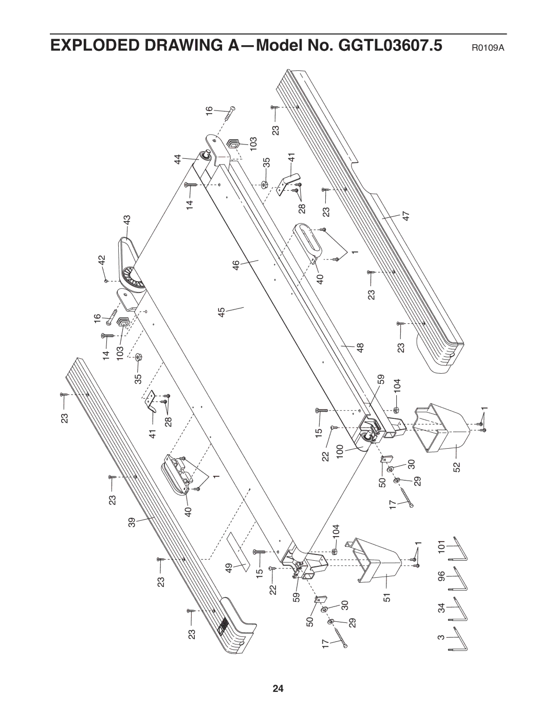 Gold's Gym manual Exploded Drawing A-Model No. GGTL03607.5 R0109A 