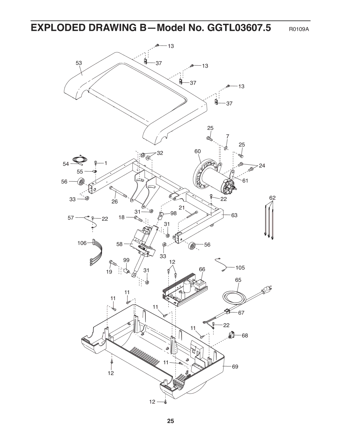 Gold's Gym manual Exploded Drawing B-Model No. GGTL03607.5 R0109A 