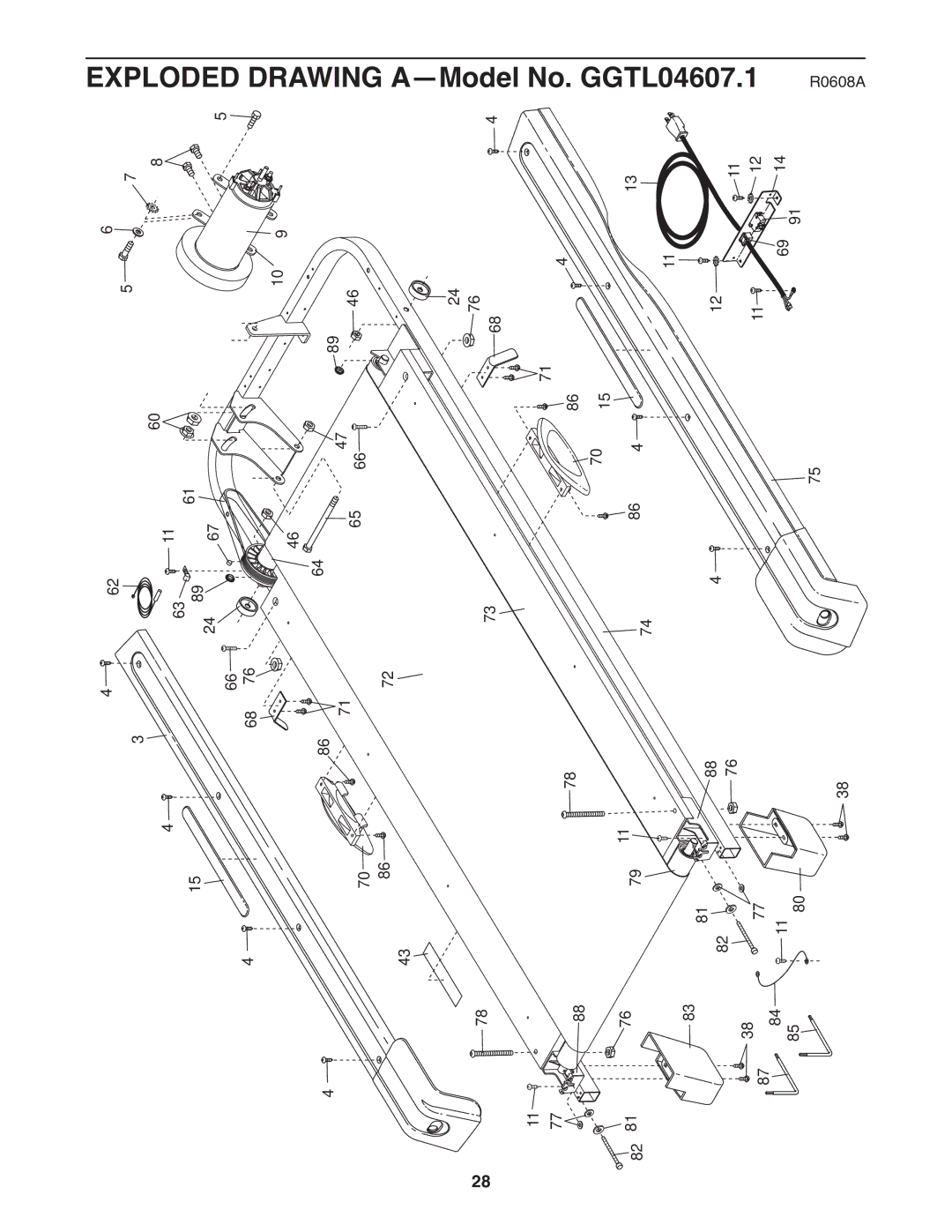 Gold's Gym manual Exploded Drawing A-Model No. GGTL04607.1 R0608A 