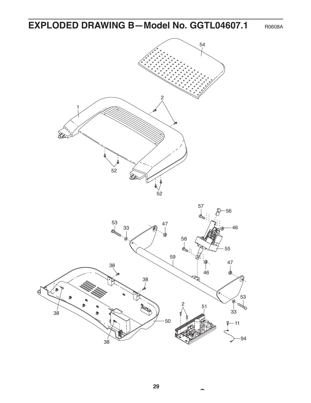 Gold's Gym manual Exploded Drawing B-Model No. GGTL04607.1 R0608A 