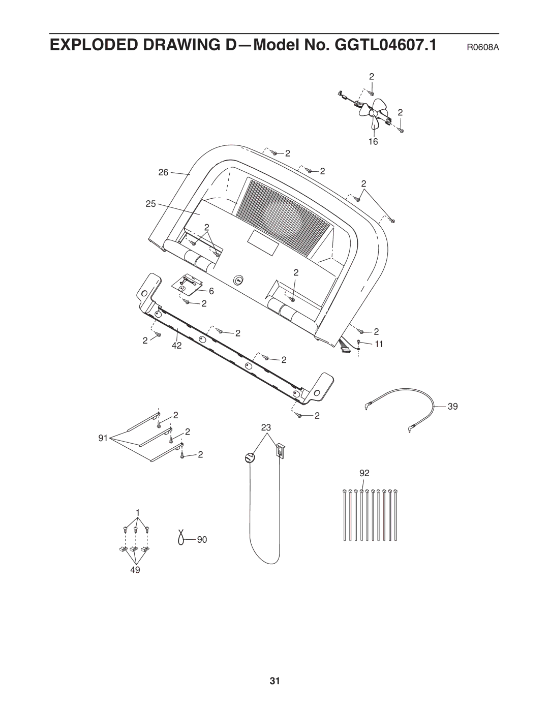 Gold's Gym manual Exploded Drawing D-Model No. GGTL04607.1 R0608A 