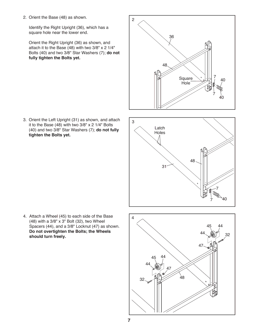 Gold's Gym GGTL04607.1 manual Fully tighten the Bolts yet, Tighten the Bolts yet 