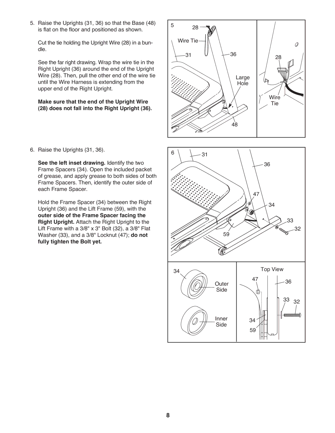 Gold's Gym GGTL04607.1 manual See the left inset drawing. Identify the two, Outer side of the Frame Spacer facing 