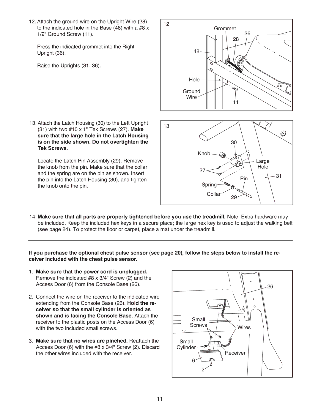 Gold's Gym 550, GGTL04607.2 manual Make sure that no wires are pinched. Reattach 