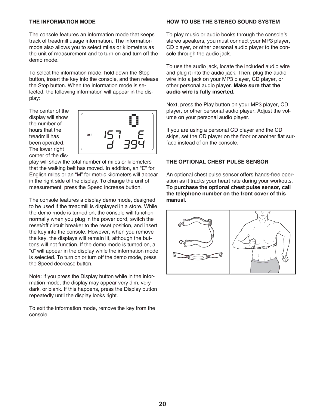 Gold's Gym GGTL04607.2, 550 manual Information Mode, HOW to USE the Stereo Sound System, Optional Chest Pulse Sensor 