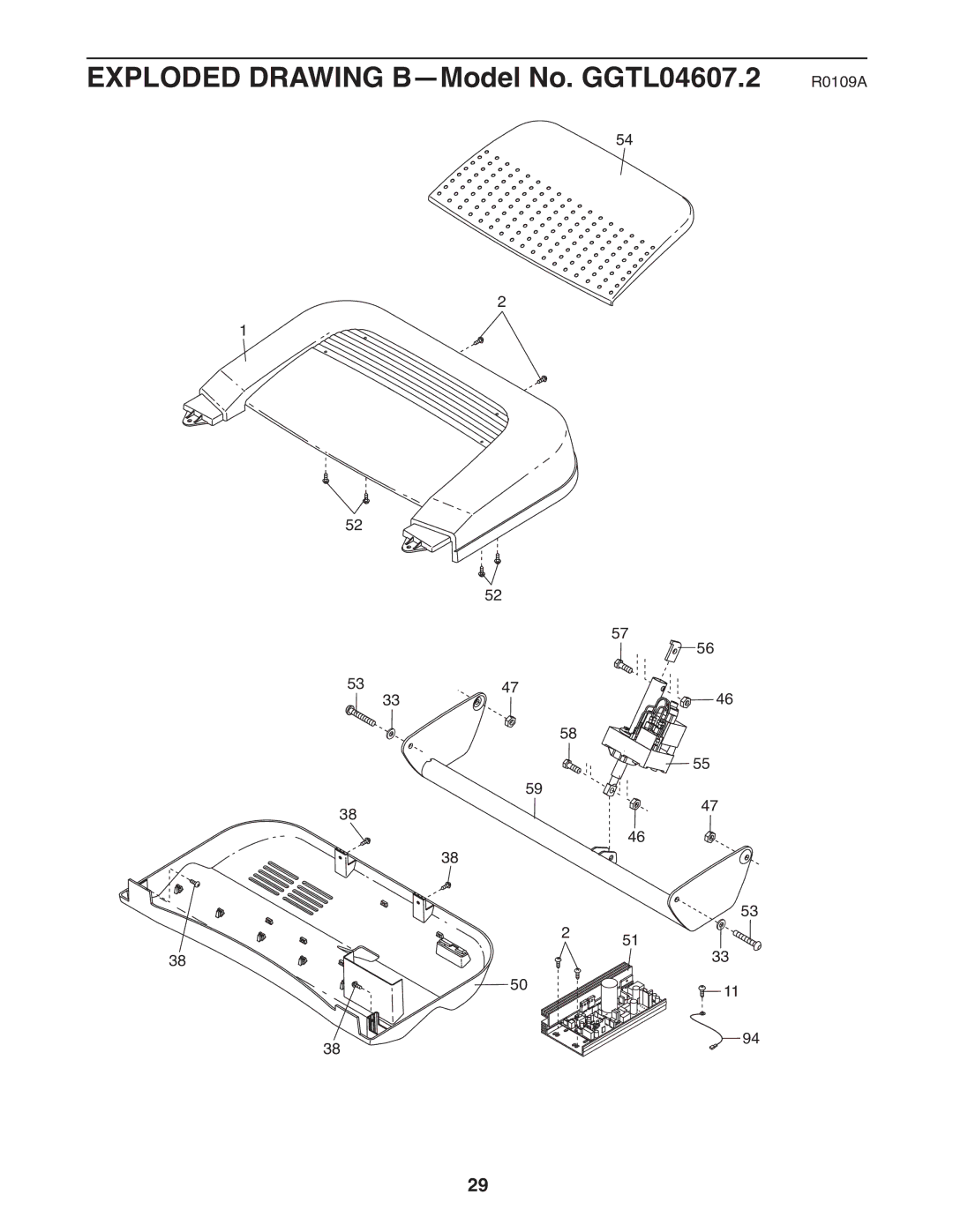 Gold's Gym 550 manual Exploded Drawing B-Model No. GGTL04607.2 R0109A 