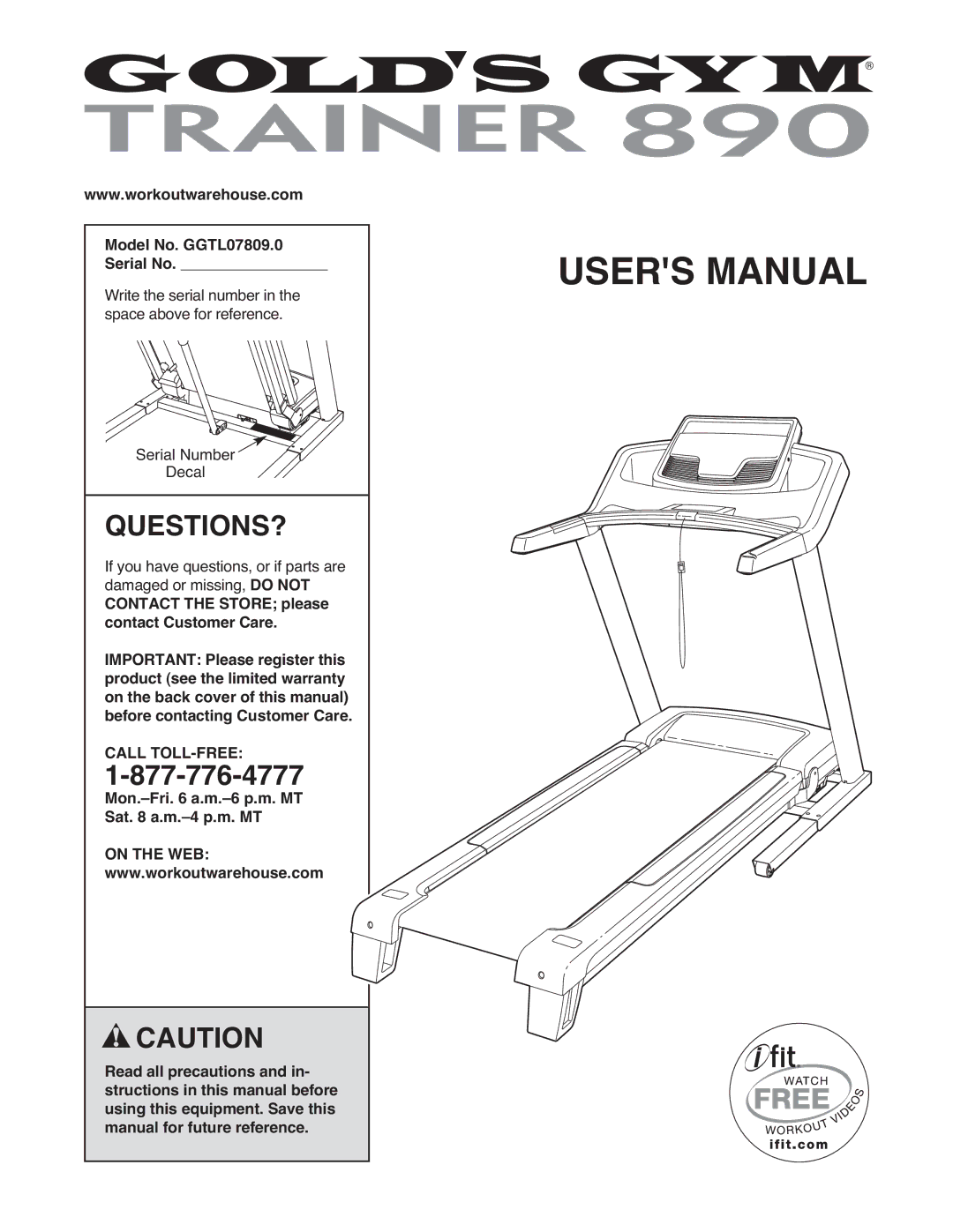 Gold's Gym manual Questions?, Model No. GGTL07809.0 Serial No 