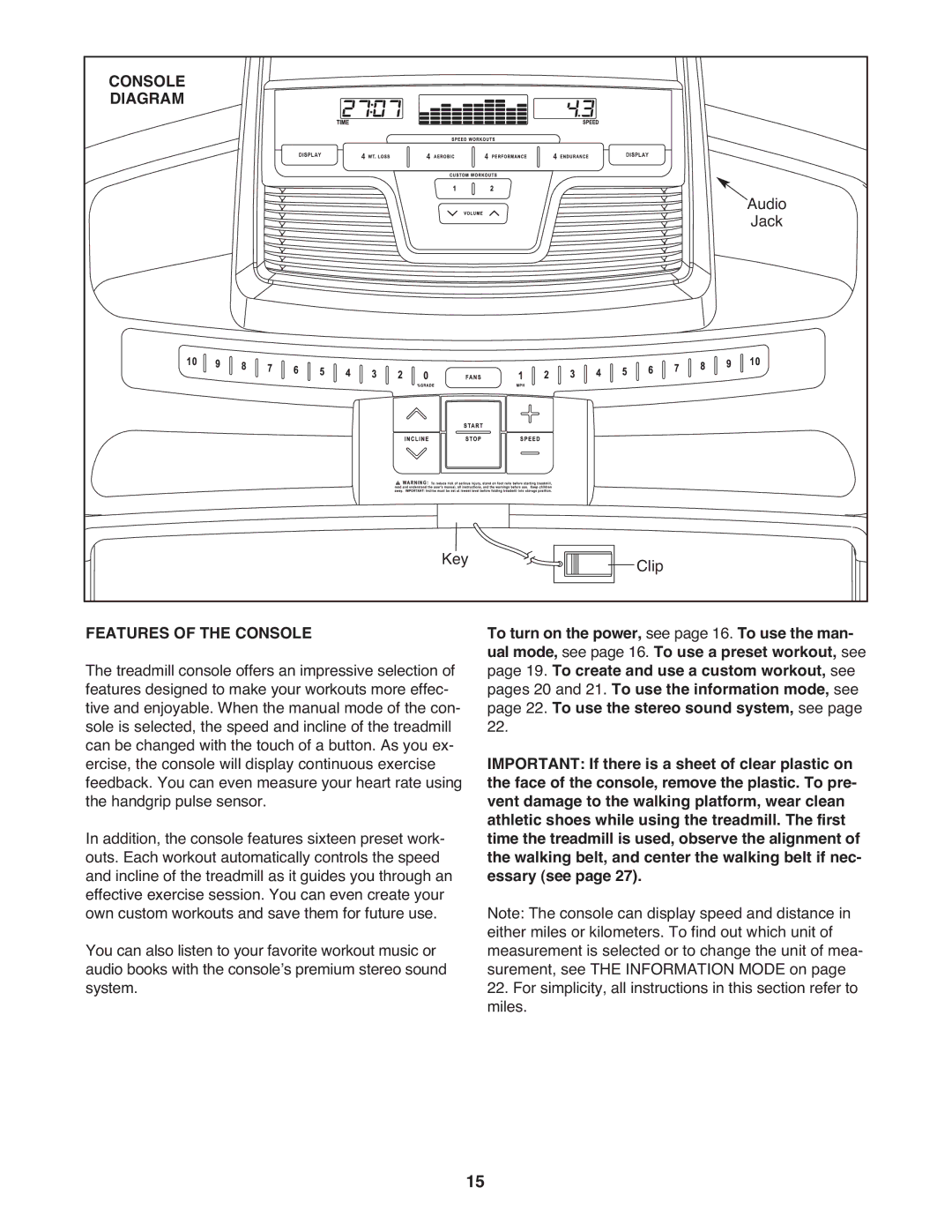 Gold's Gym GGTL07809.0 manual Console Diagram, Features of the Console 