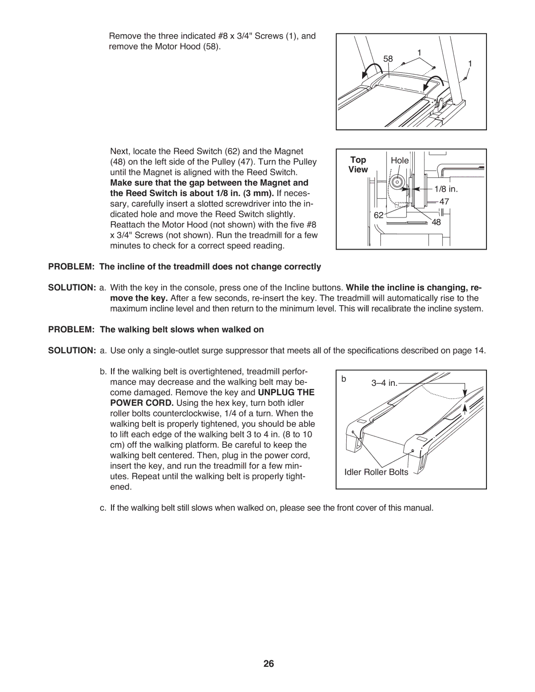 Gold's Gym GGTL07809.0 manual Top, Problem The walking belt slows when walked on 