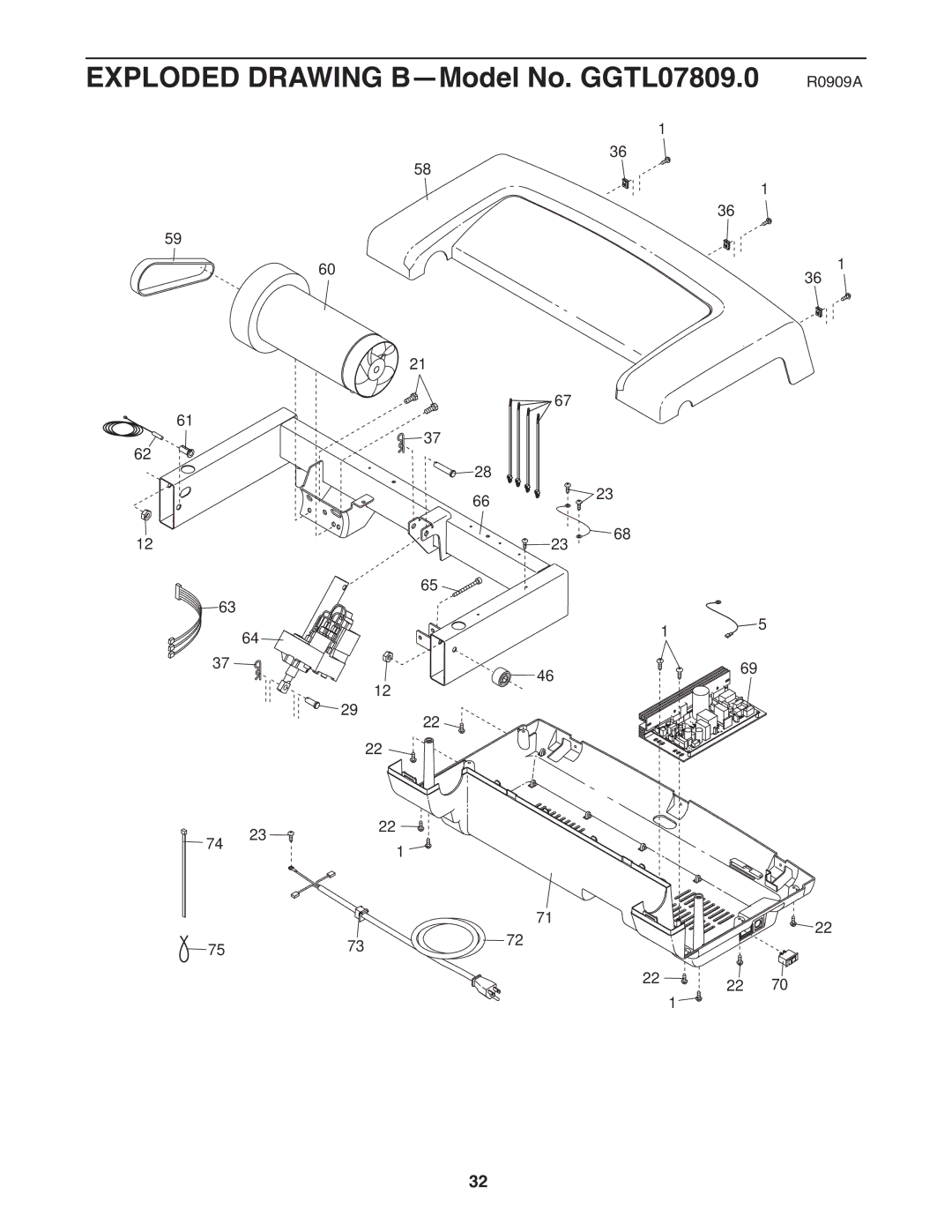 Gold's Gym manual Exploded Drawing B-Model No. GGTL07809.0 R0909A 