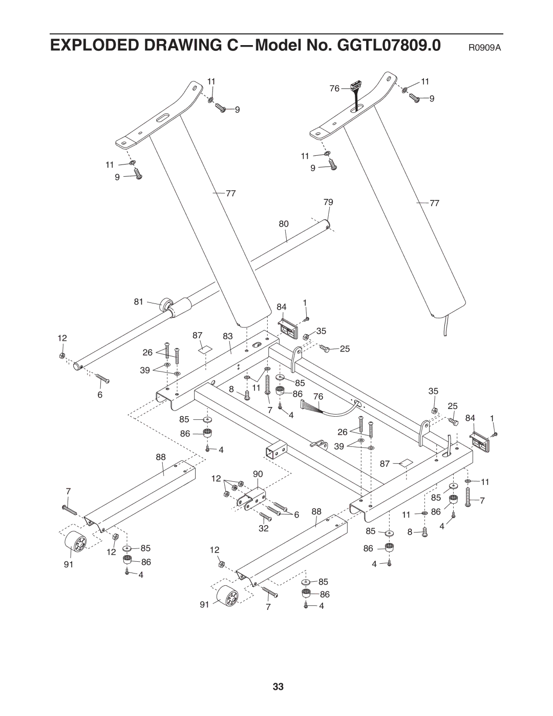 Gold's Gym manual Exploded Drawing C-Model No. GGTL07809.0 R0909A 