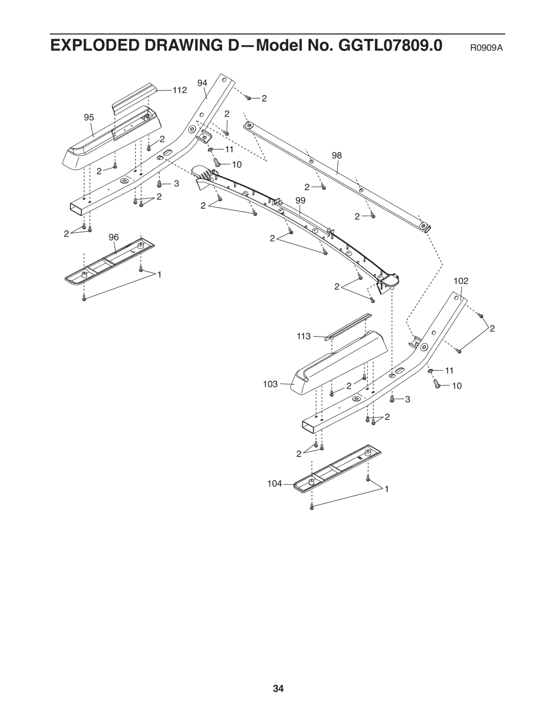 Gold's Gym manual Exploded Drawing D-Model No. GGTL07809.0 R0909A 