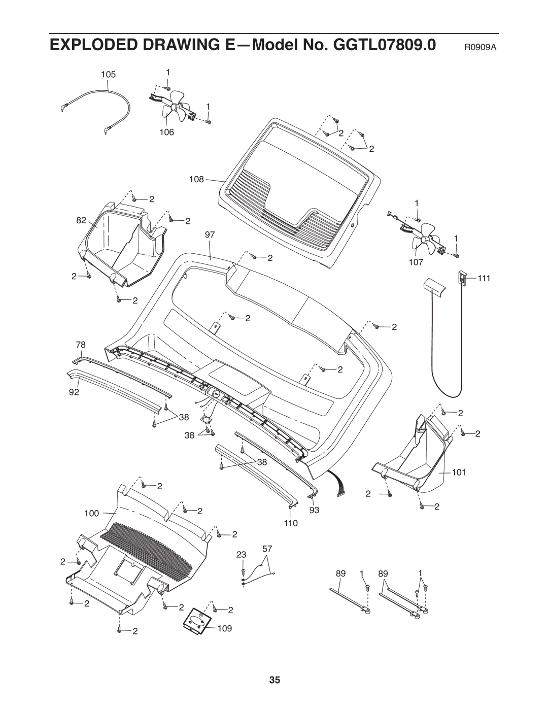 Gold's Gym manual Exploded Drawing E-Model No. GGTL07809.0 R0909A 