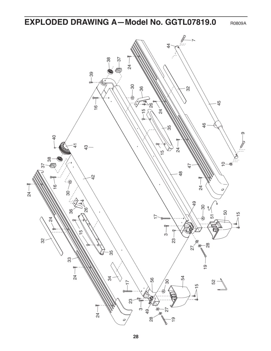 Gold's Gym manual Exploded Drawing A-Model No. GGTL07819.0 R0809A 