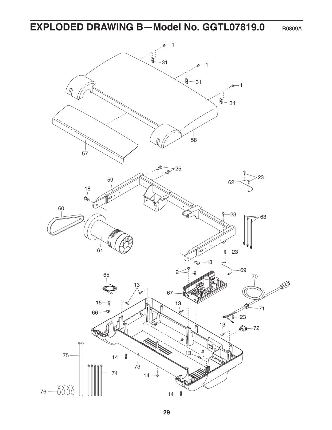 Gold's Gym manual Exploded Drawing B-Model No. GGTL07819.0 R0809A 