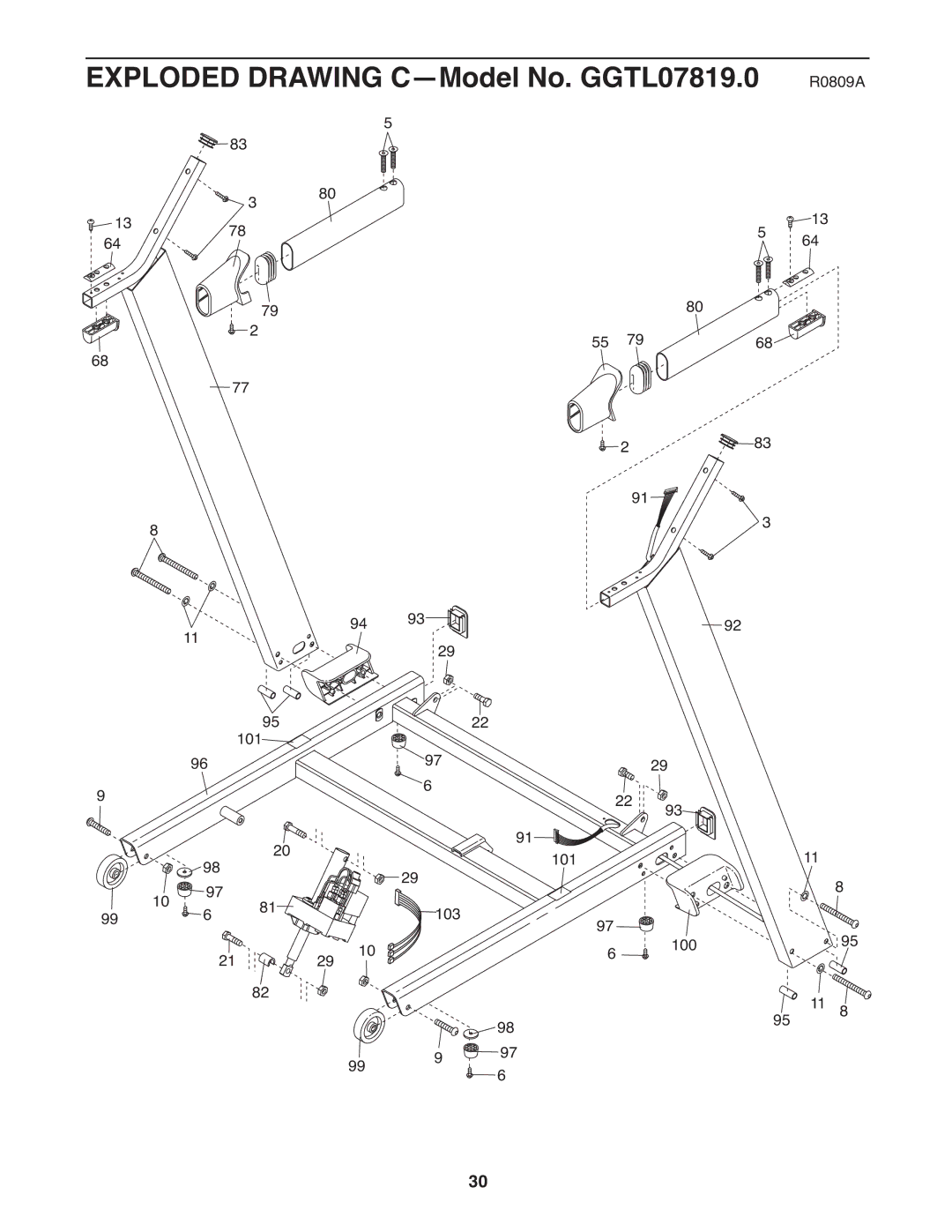 Gold's Gym manual Exploded Drawing C-Model No. GGTL07819.0 R0809A 