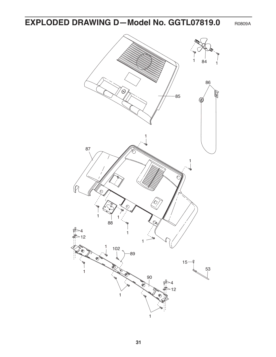 Gold's Gym manual Exploded Drawing D-Model No. GGTL07819.0 R0809A 