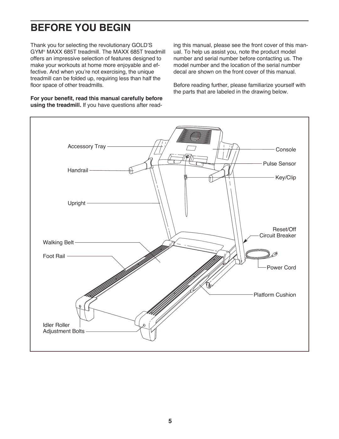 Gold's Gym GGTL07819.0 manual Before YOU Begin 
