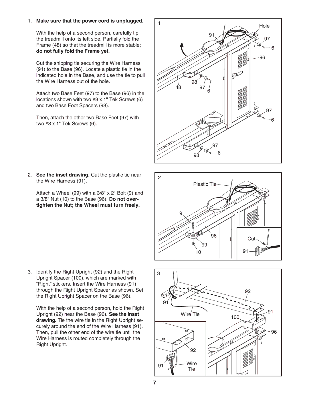 Gold's Gym GGTL07819.0 manual Make sure that the power cord is unplugged, Do not fully fold the Frame yet 