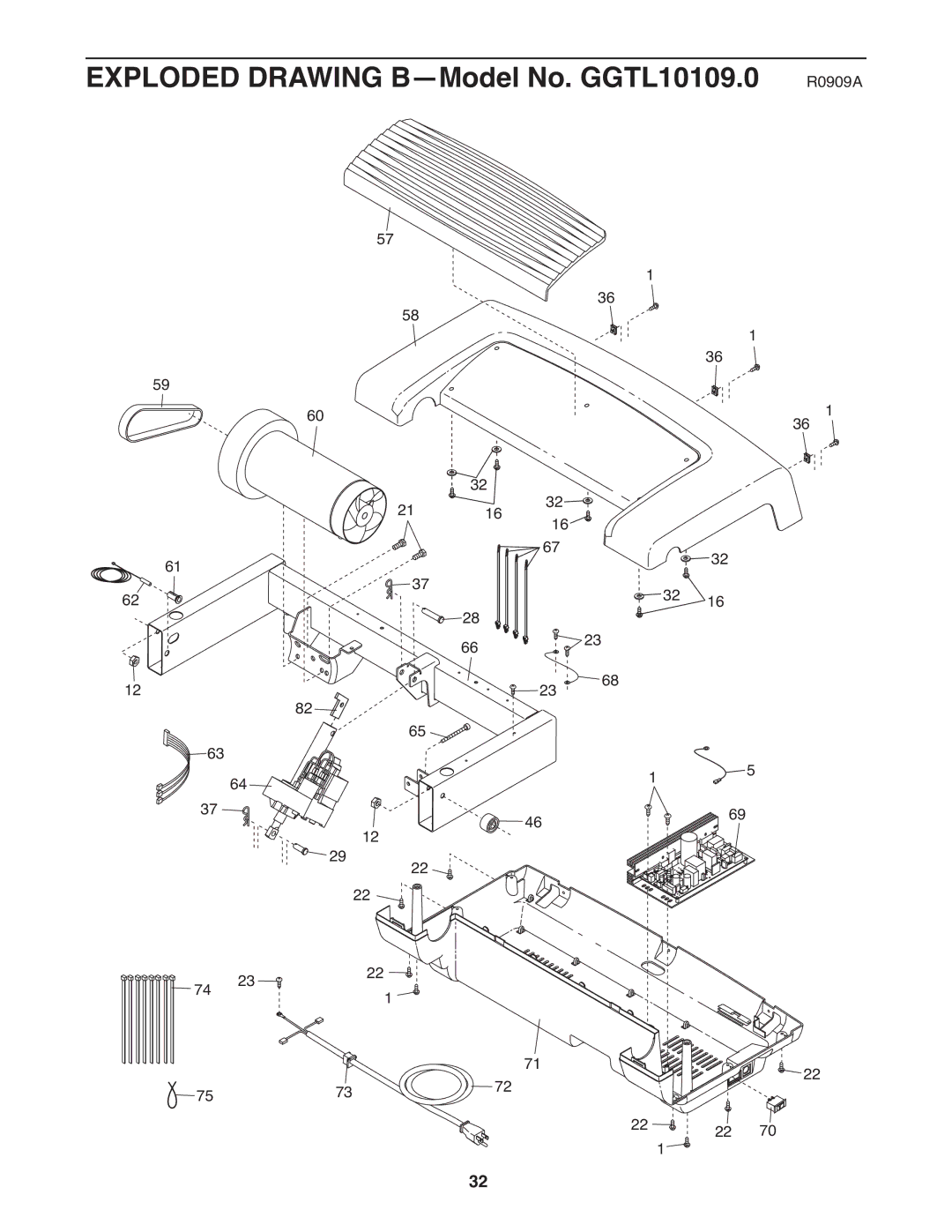 Gold's Gym manual Exploded Drawing B-Model No. GGTL10109.0 R0909A 