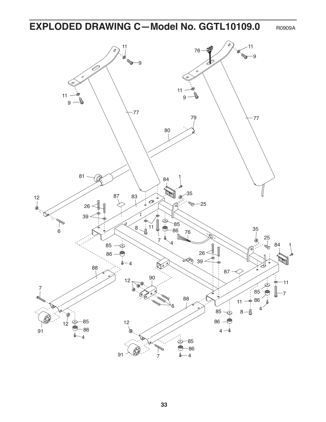 Gold's Gym manual Exploded Drawing C-Model No. GGTL10109.0 R0909A 