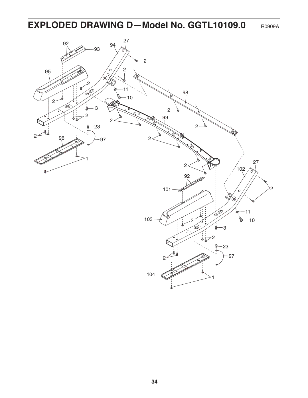 Gold's Gym manual Exploded Drawing D-Model No. GGTL10109.0 R0909A 