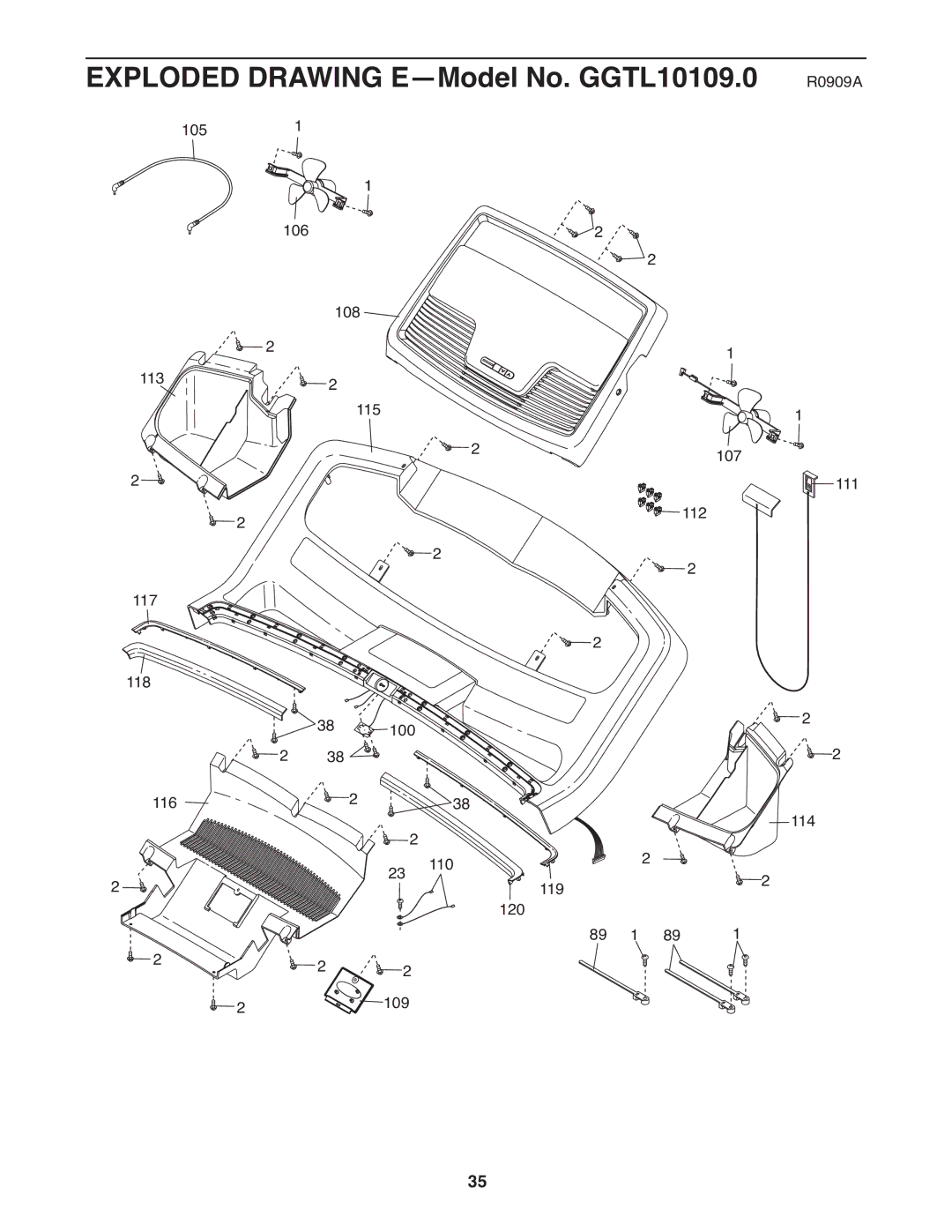 Gold's Gym manual Exploded Drawing E-Model No. GGTL10109.0 R0909A 