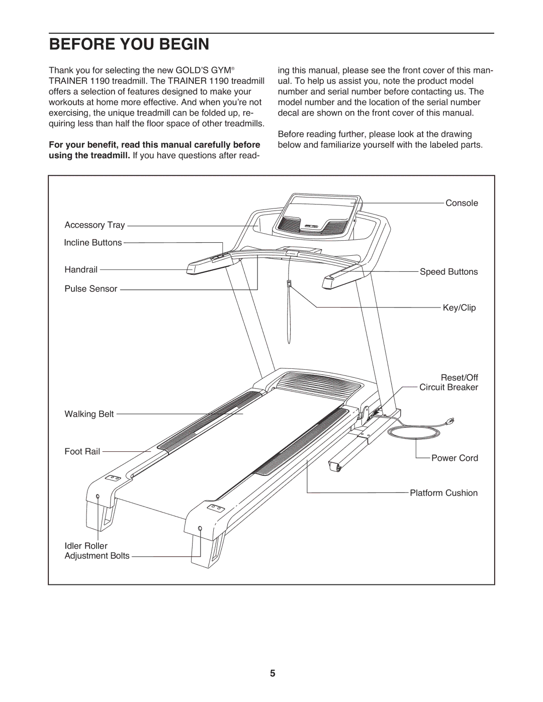 Gold's Gym GGTL10109.0 manual Before YOU Begin 